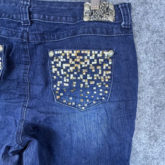 Y2K Style & Co Ankle Jeans Womens 12 Petite Blue Stretch Gold Studded Cropped - Picture 11 of 11